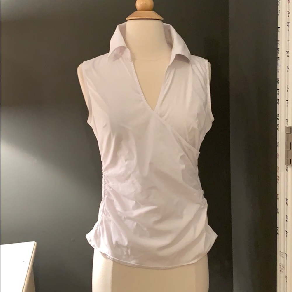 Express medium sleeveless collared blouse white